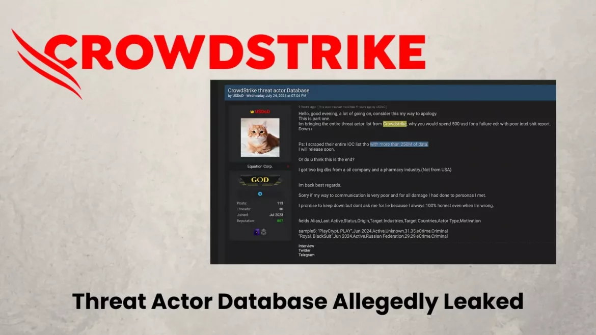 Hackers Allegedly Leaked CrowdStrike’s Threat Actor Database